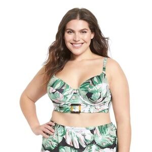 Lane Bryant NWOT Longline Underwire Buckle Swim Bikini Top - Aruba Palm 44DDD